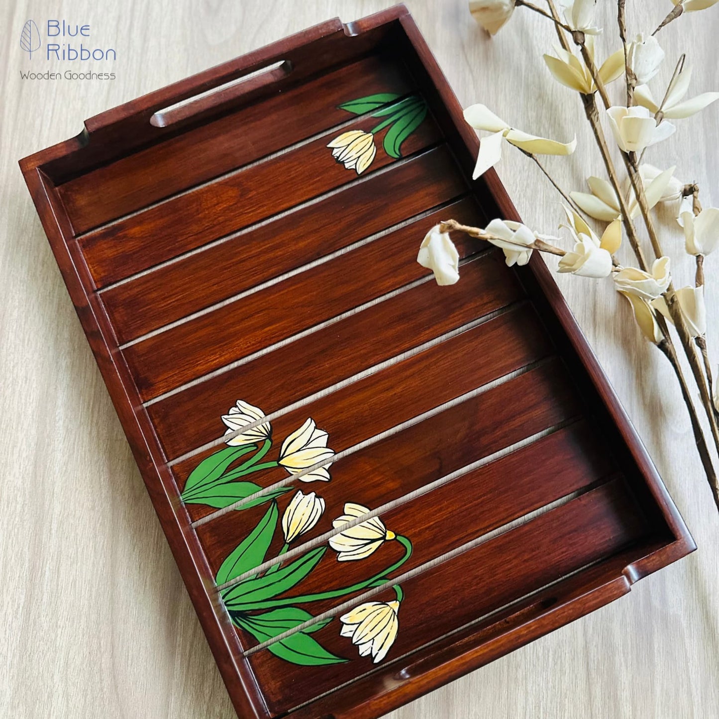 TULIP GRACE WOODEN SERVING TRAY