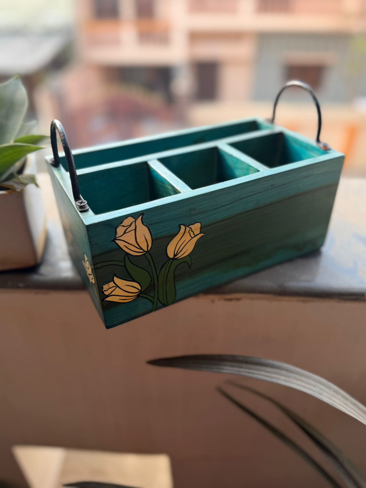 TEAK WOOD HANDPAINTED CUTLERY