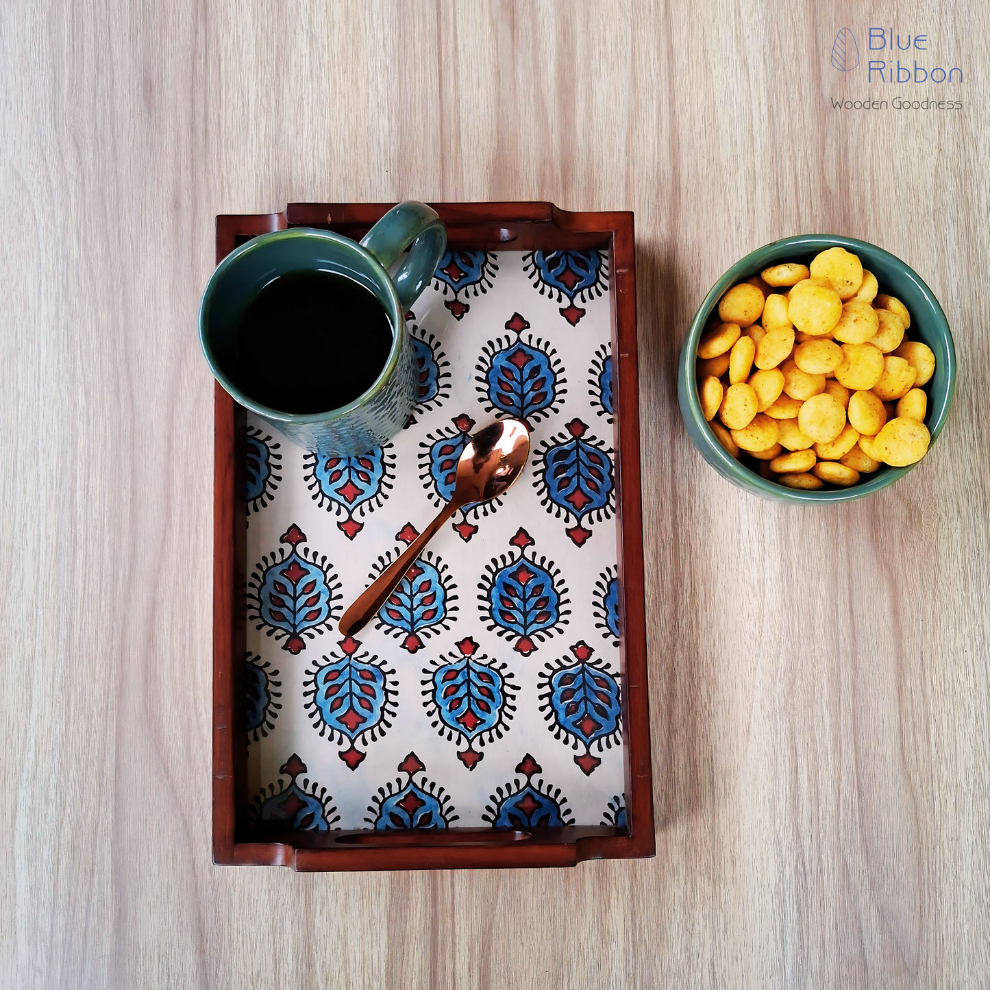 INDIGO IMPRESSION WOODEN TRAYS