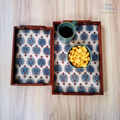 INDIGO IMPRESSION WOODEN TRAYS
