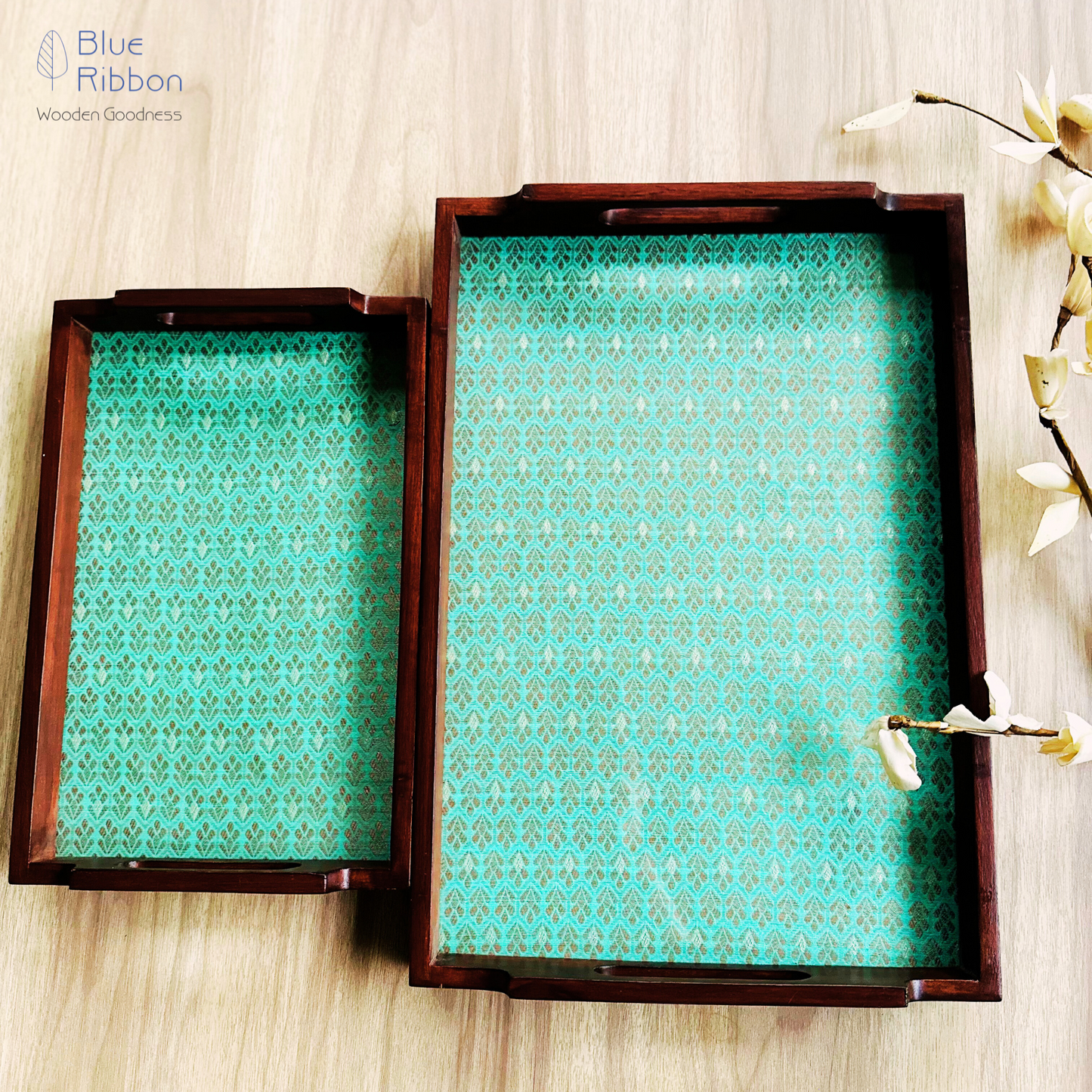 TURQUOISE TAPESTRY WOODEN TRAY