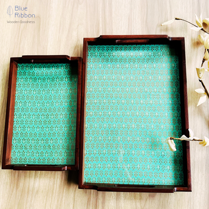 TURQUOISE TAPESTRY WOODEN TRAY