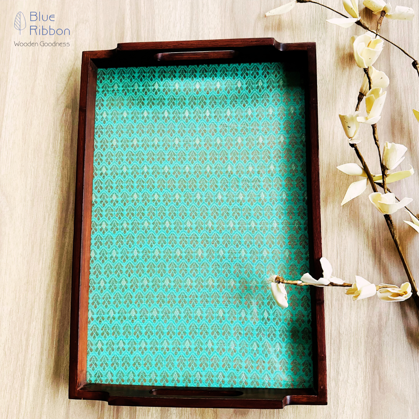 TURQUOISE TAPESTRY WOODEN TRAY