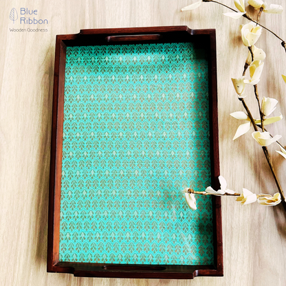 TURQUOISE TAPESTRY WOODEN TRAY
