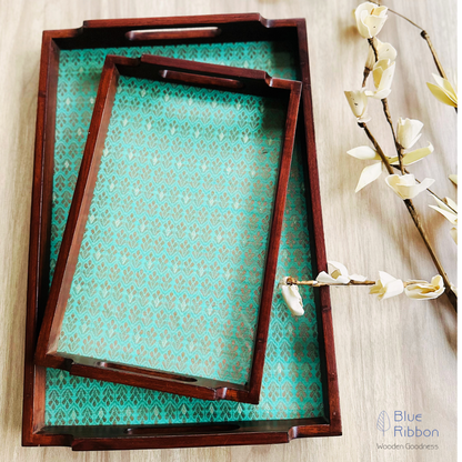 TURQUOISE TAPESTRY WOODEN TRAY