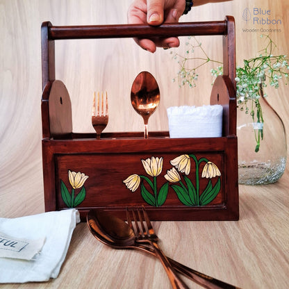 TULIP CHARM WOODEN CUTLERY CADDY
