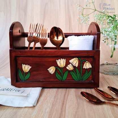 TULIP CHARM WOODEN CUTLERY CADDY