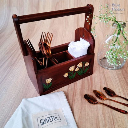 TULIP CHARM WOODEN CUTLERY CADDY