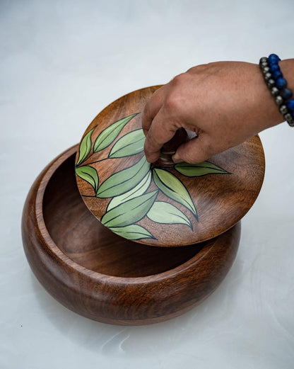 GREEN TOUCH HANDPAINTED WOODEN CASSEROLE